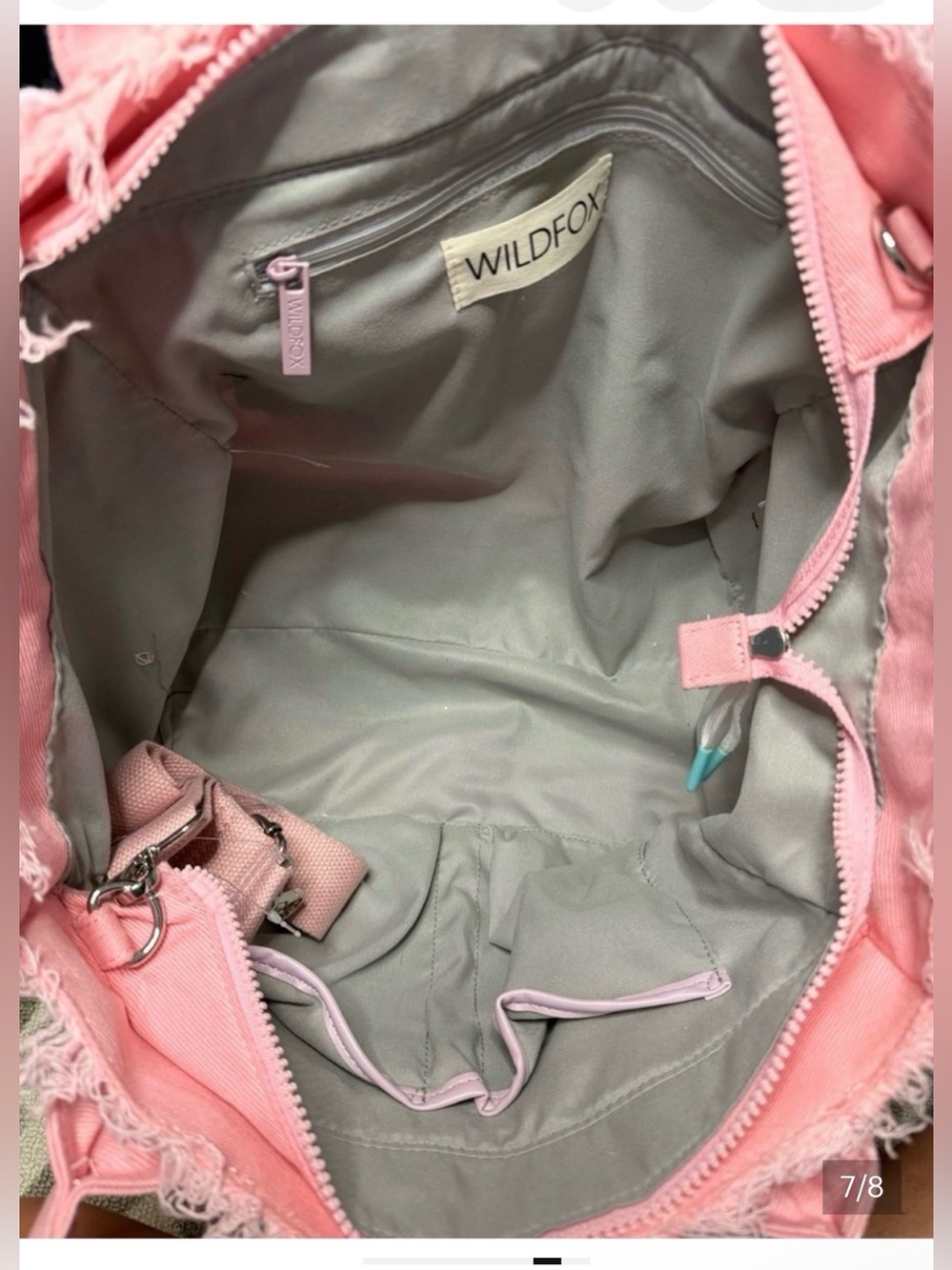 Wildfox Pink Denim Frayed Tote Bag With Crossbody Strap - Picture 4 of 4